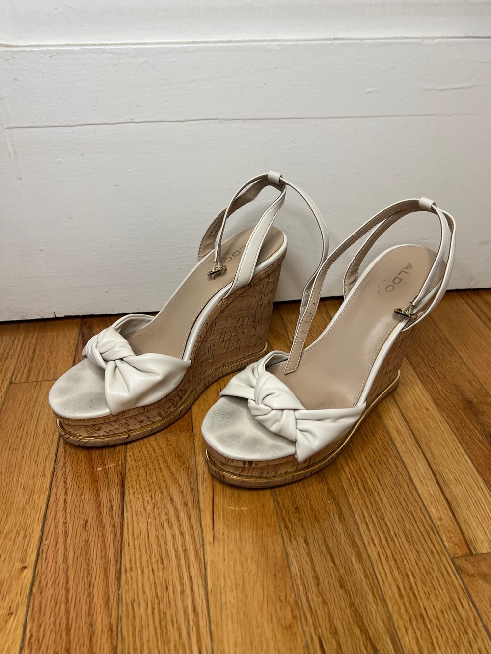 ALDO Ivory Knot-Front Cork Wedge Sandals